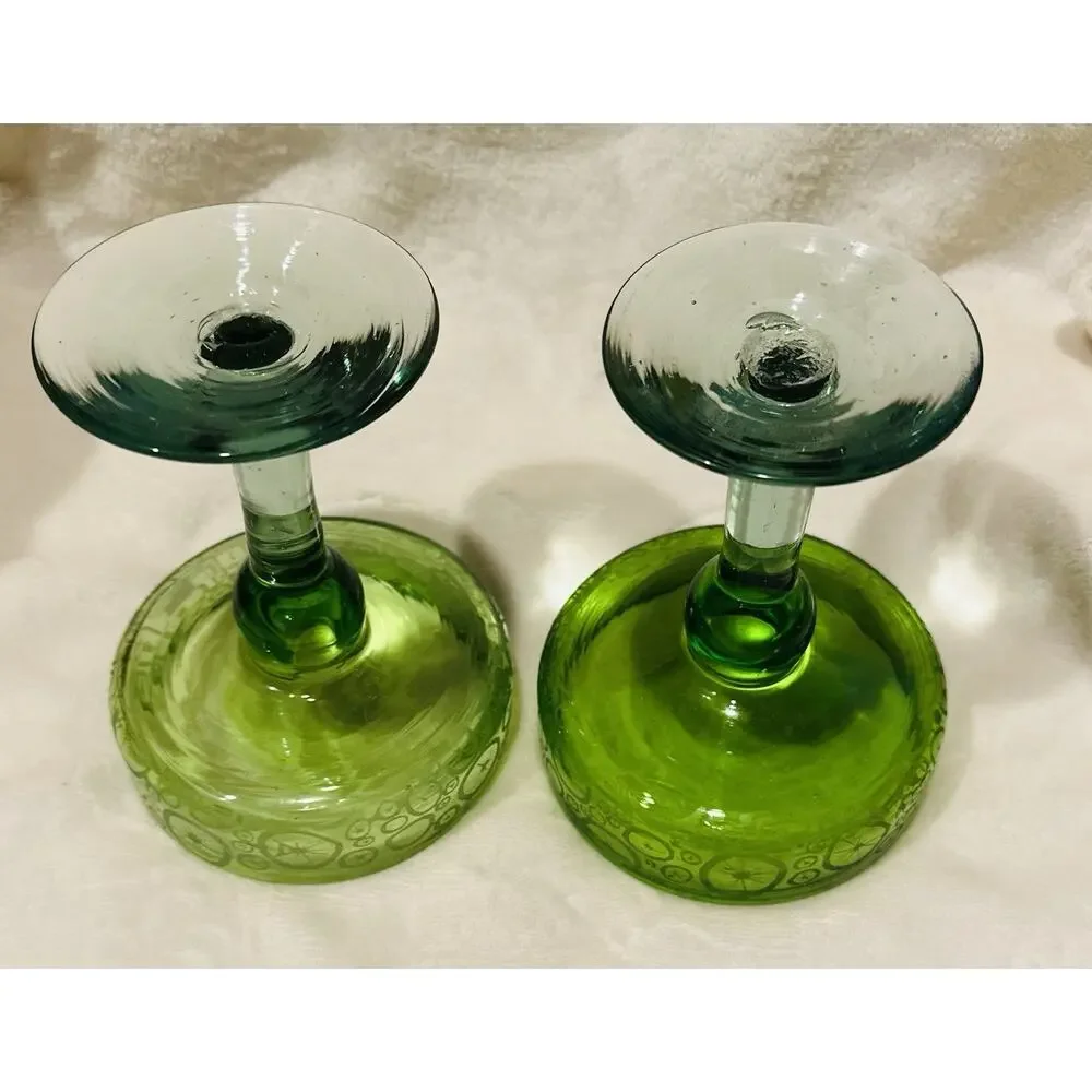 Authentic Mexican Hand Blown Green Margarita Glasses Set of 2 Limes Barware